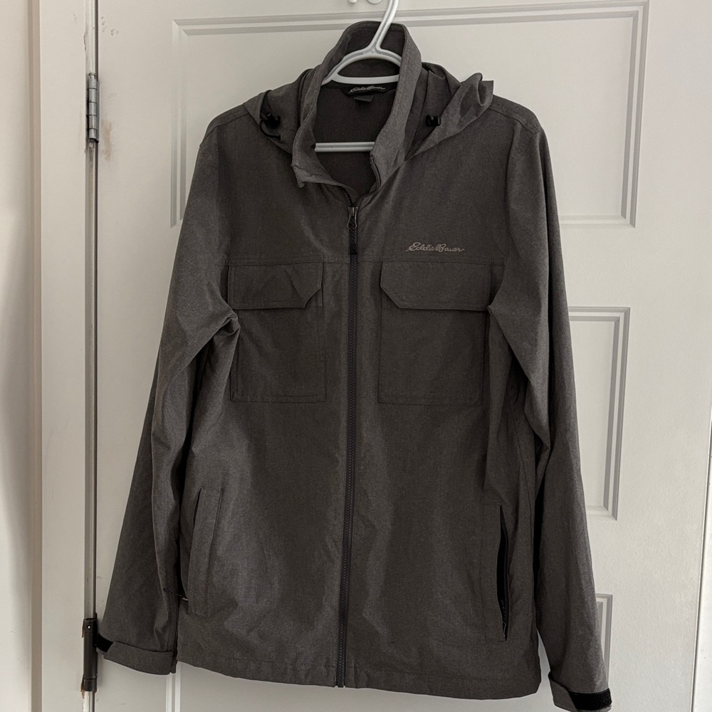 Eddie Bauer Men's Hooded Water Resistant Shell Jacket in Charcoal
